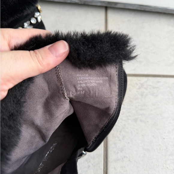 Adrienne Vittadini Black Fur Trim Block Heel Ankle Boots 8.5 - Picture 8 of 9